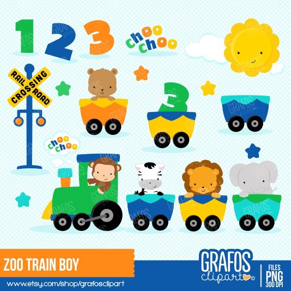 ZOOTRAINBOY-grafosclipart Arquivo Kit Digital Animais Fofos no Trenzinho - Imagem 1