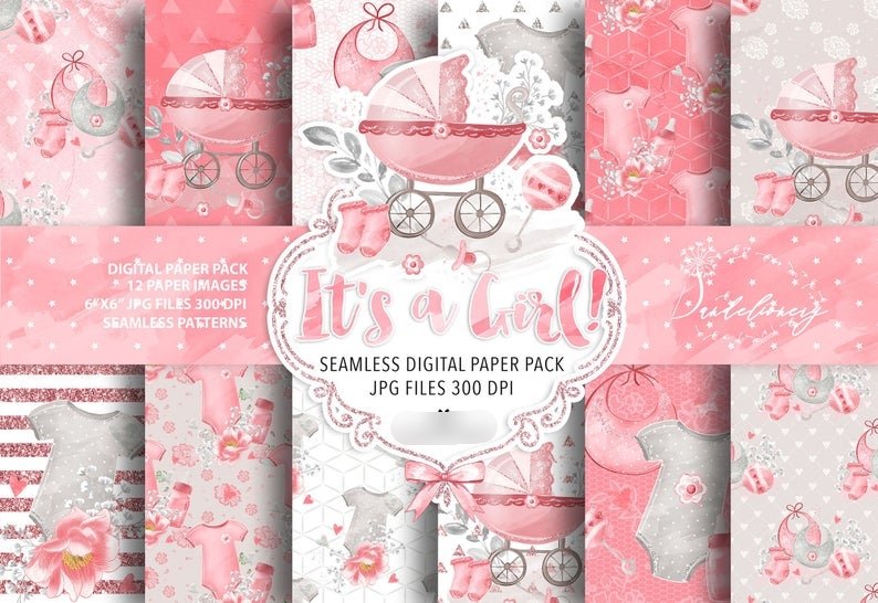 baby girl pp Kit Digital Papeis Baby Rosa - Imagem 1
