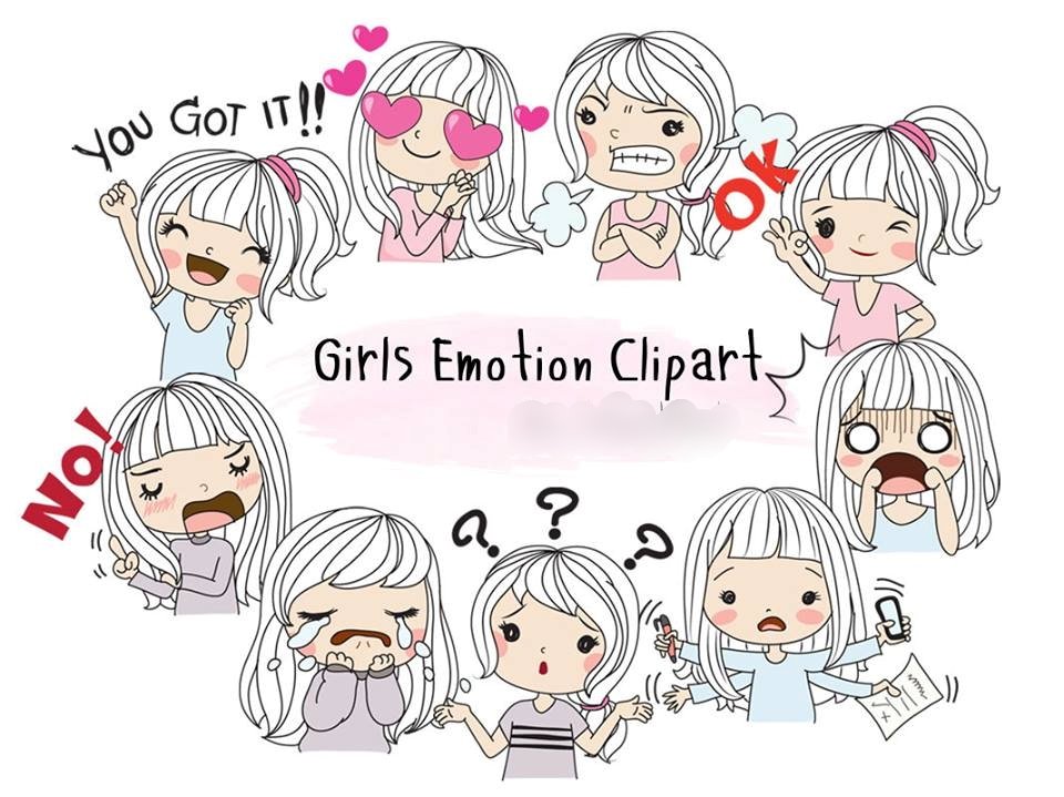 emotiongirlsset Kit Digital Emotion Menina Clipart - Imagem 1