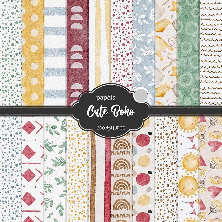gabs_bohobaby_pap Kit Digital Papeis Boho Baby - Imagem 1
