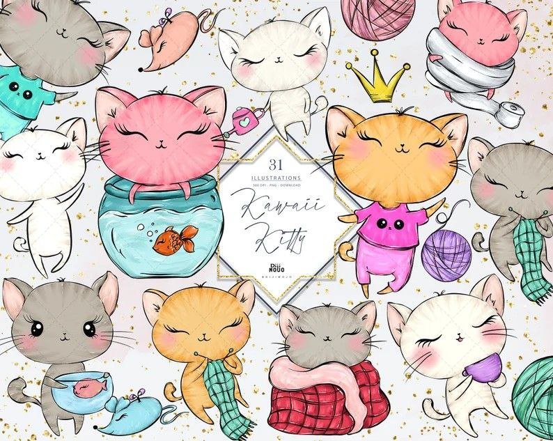 kawaii kitty Kit Digital Gatinhos - Imagem 1