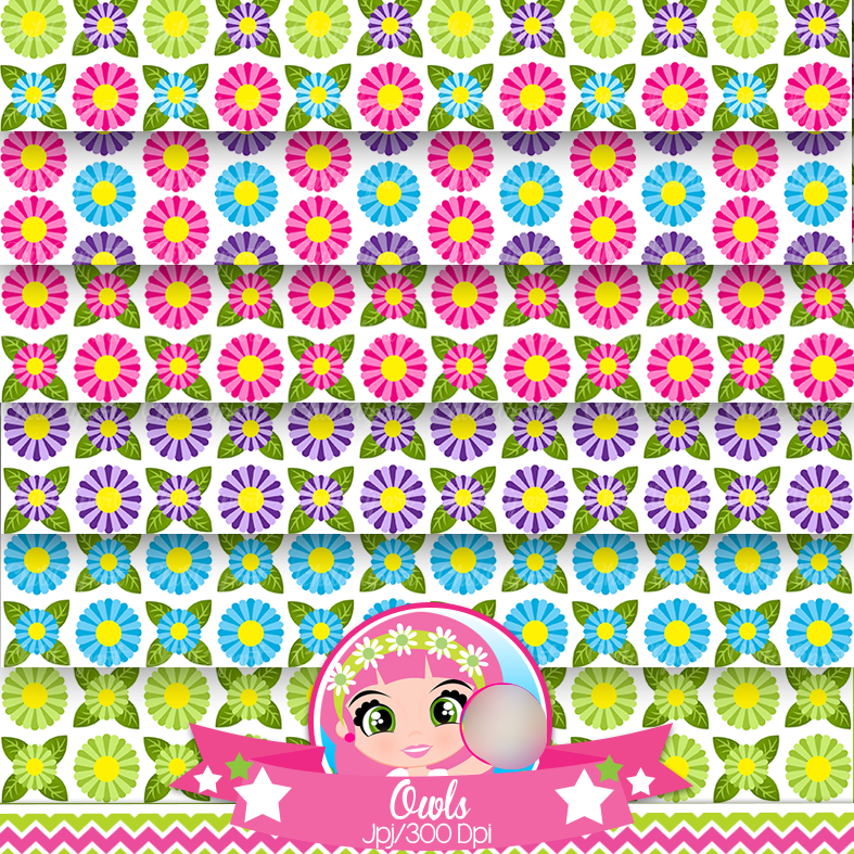 owls chilicli papeis Kit Digital Flores Papel - Imagem 1