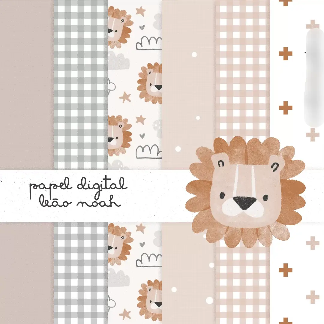 papel digital leão noah.png Kit Digital Papeis Leão Noah - Imagem 1