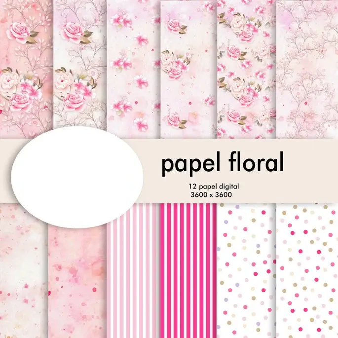 papel floral barbie Kit Digital Papeis Floral - Imagem 1