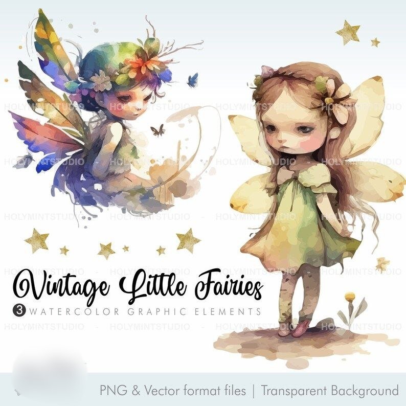 vintage little fairies 2 Kit Digital Fadinha - Imagem 1