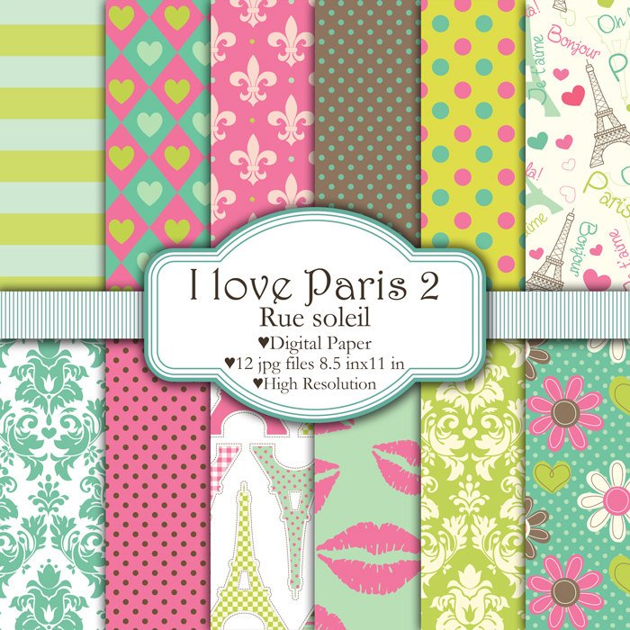 04 I Love Paris 2 Kit Digital Papeis Love Paris 2 - Imagem 1