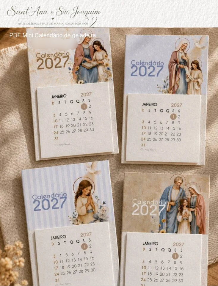 10-Mini Calendário Imã de geladeira Santana e São Joaquim 2027 Arquivo Mini Calendário 2027 - Imã de Geladeira Santa Ana e São Joaquim - Imagem 1