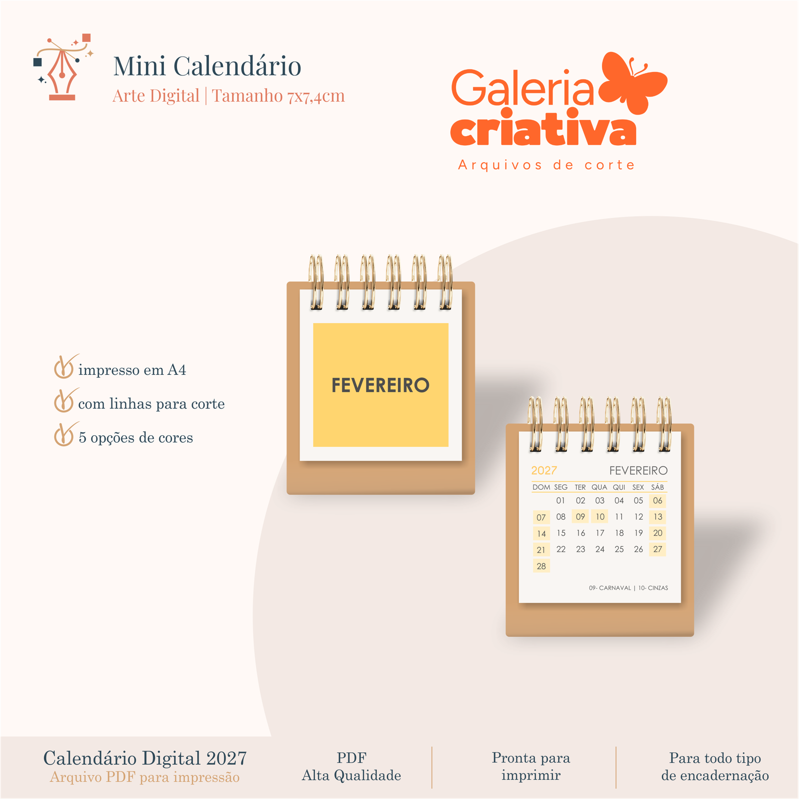 13-MINI CALENDÁRIO Arquivo Mini Calendário 2027 - Imagem 1