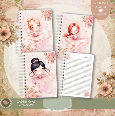 15-CADERNO A5 BAILARINAS Arquivo Caderno A5 Bailarinas - Imagem 1