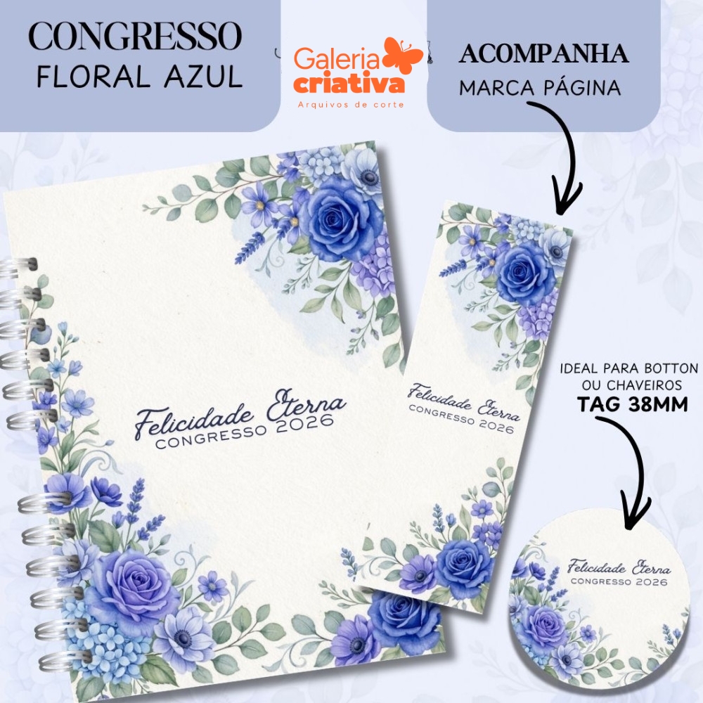 2-CADERNO PARA O CONGRESSO 2026 - FLORAL AZUL COM TEMA Arquivo Caderno para Congresso 2026 - Floral Azul com Tema - Imagem 1