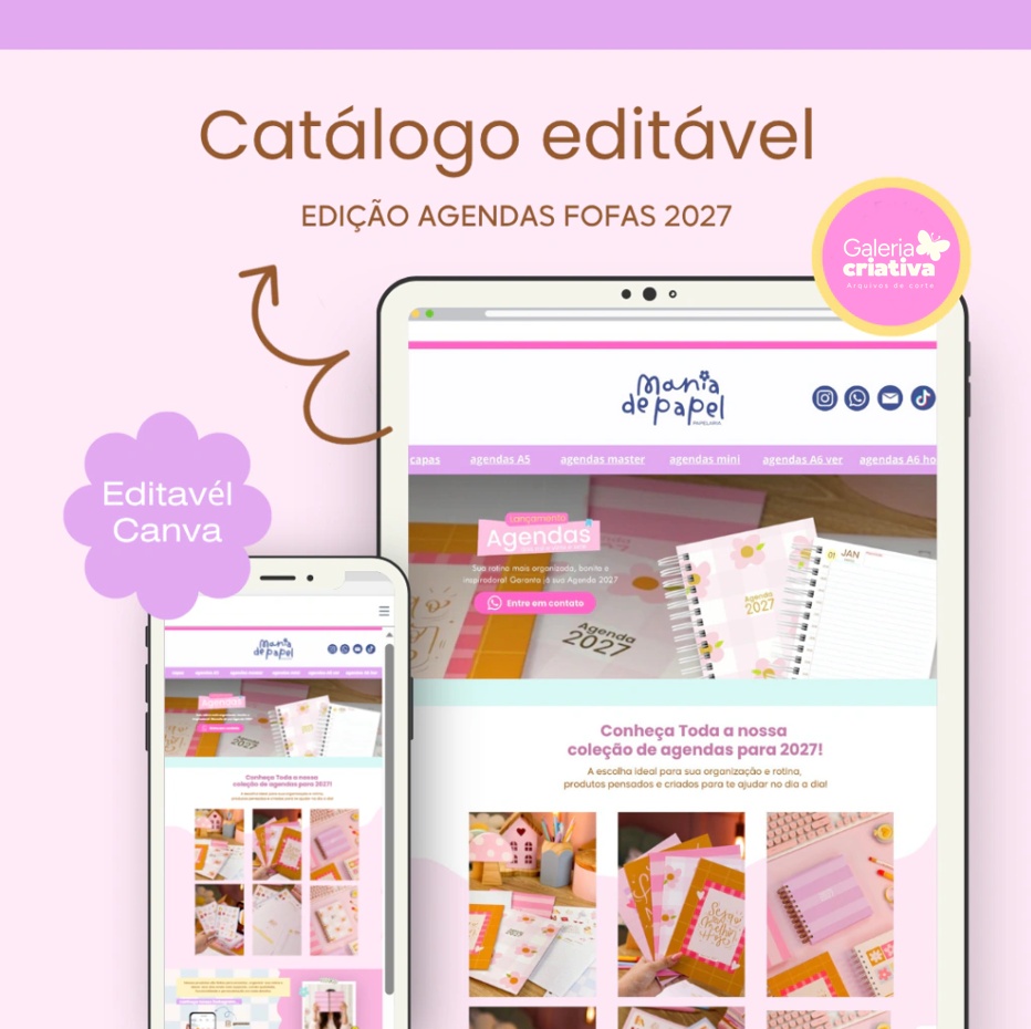 2-Catálogo Editável Canva Agendas 2027 Arquivo Agendas Fofas 2027 - Catálogo Editável no Canva - Imagem 1