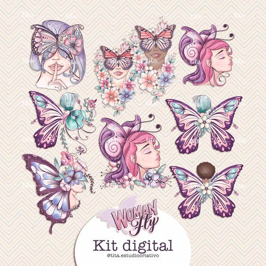 2022 - WomanFly_Combo Kit Digital Borboletas Mulheres - Imagem 1
