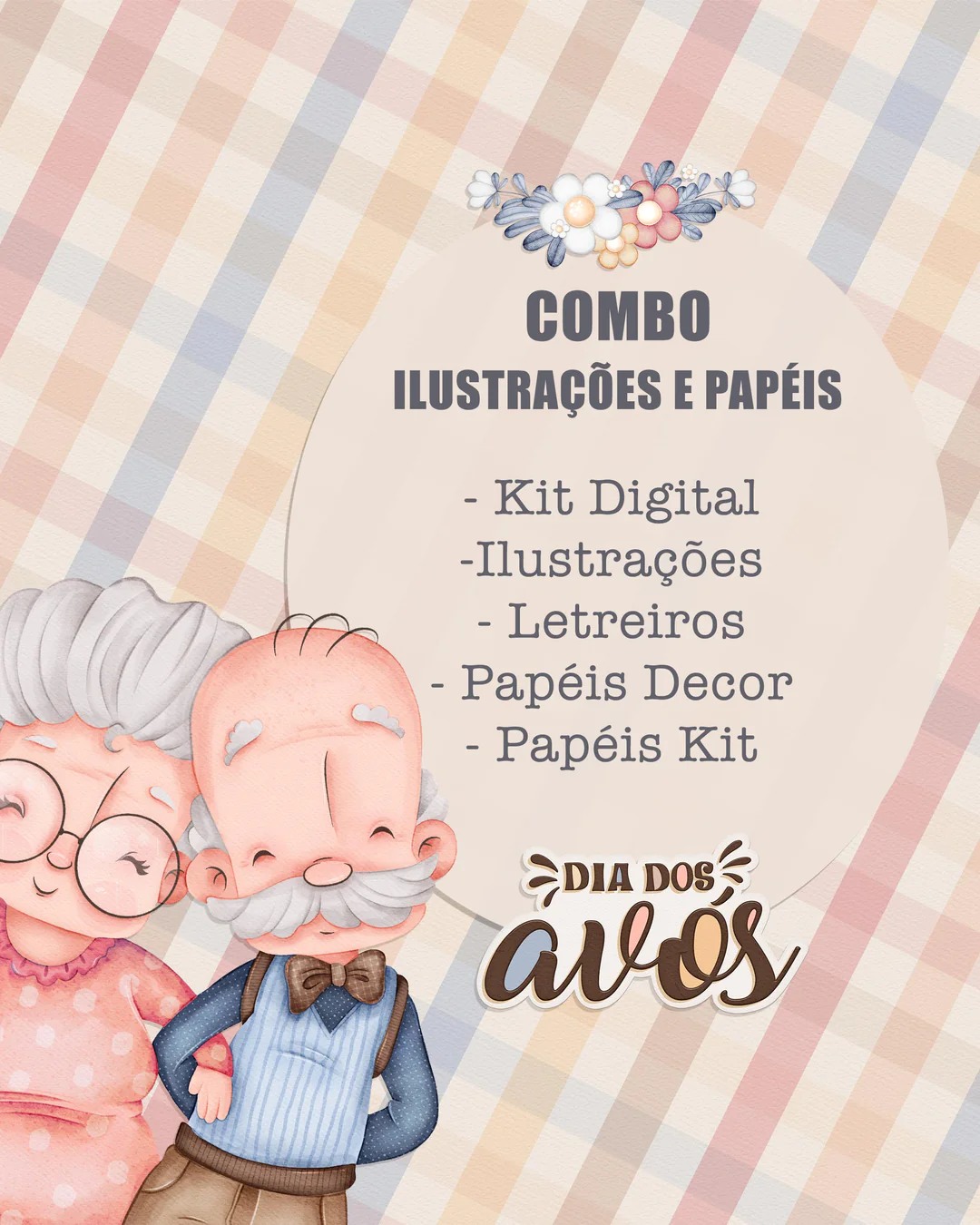 2023 - Dia Dos Avós - Combo Ilustrações e Papéis Kit Digital Ilustrações e Papeis Avós - Imagem 1