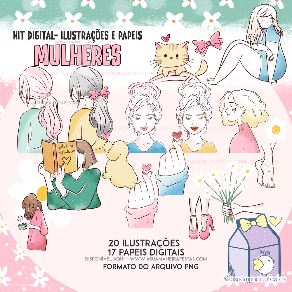 2023 -MULHERES - KitDigital _asuamaneirafestas Kit Digital Ilustrações Dia da Mulher - Imagem 1