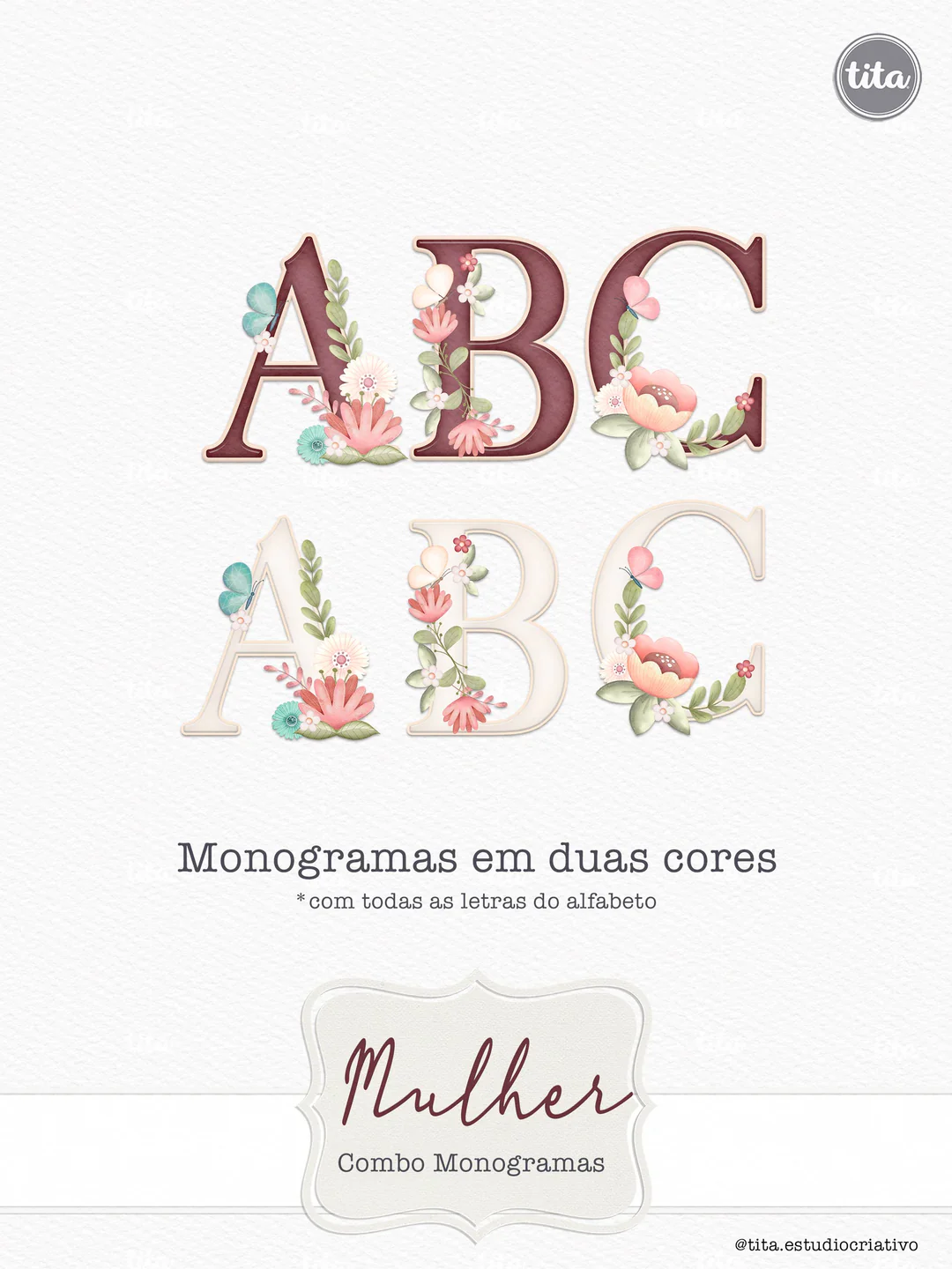 2023 - Mulher - Combo Monograma Kit Digital Letras Floral - Imagem 1