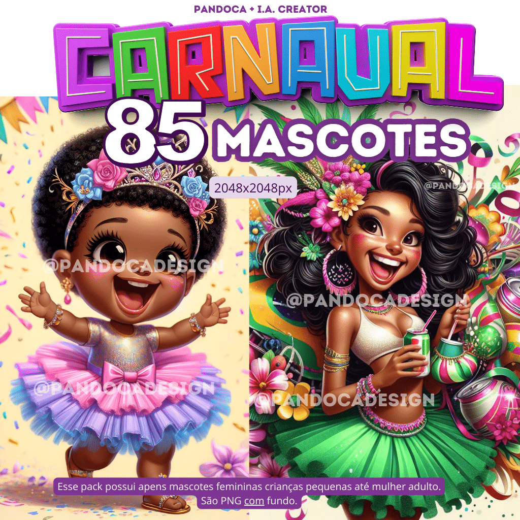 2024 - CARNAVAL - PANDOCA Kit Digital Mascotes Carnaval - Imagem 1