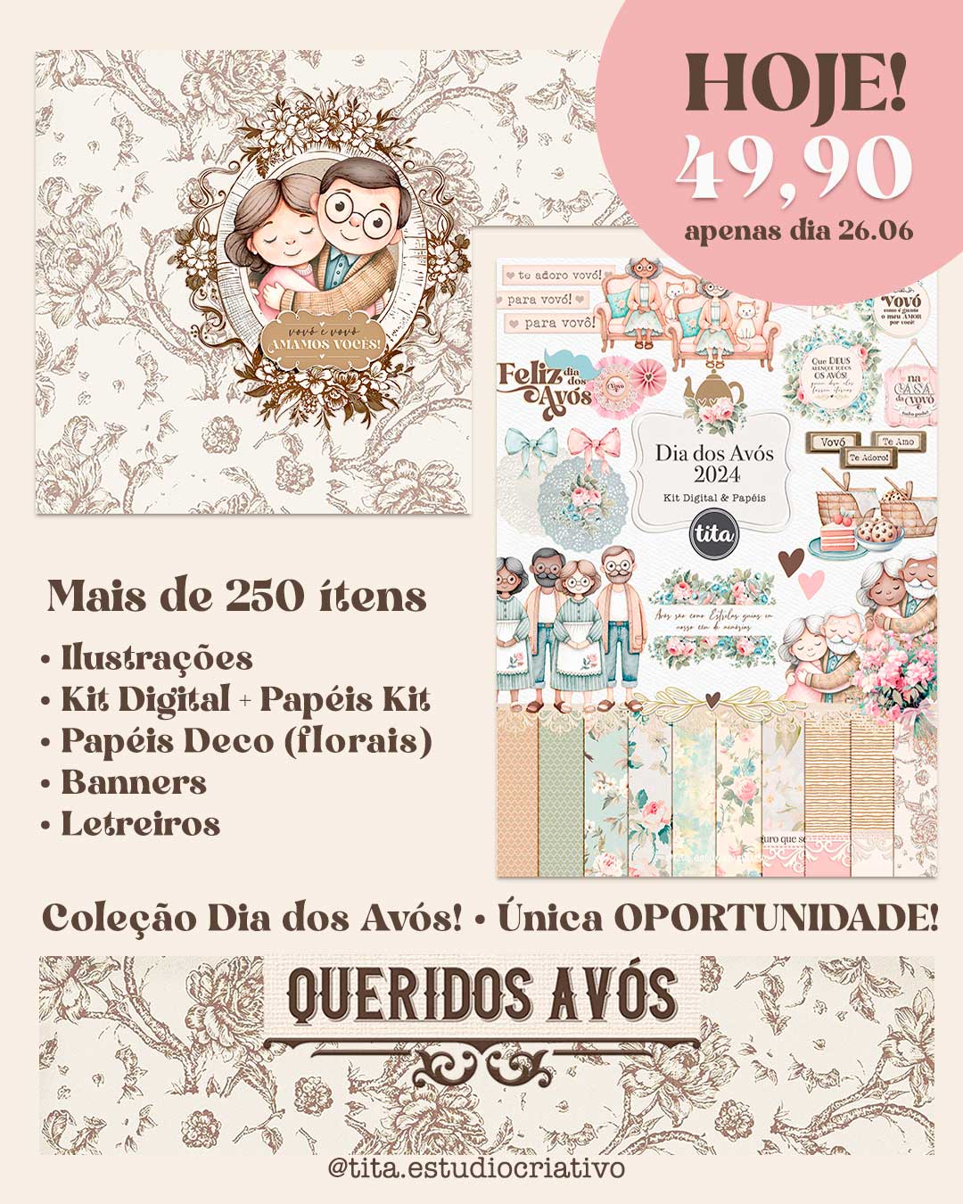 2024 - Queridos Avós - Combo Ilustrações e Papéis Kit Digital Queridos Avós - Imagem 1