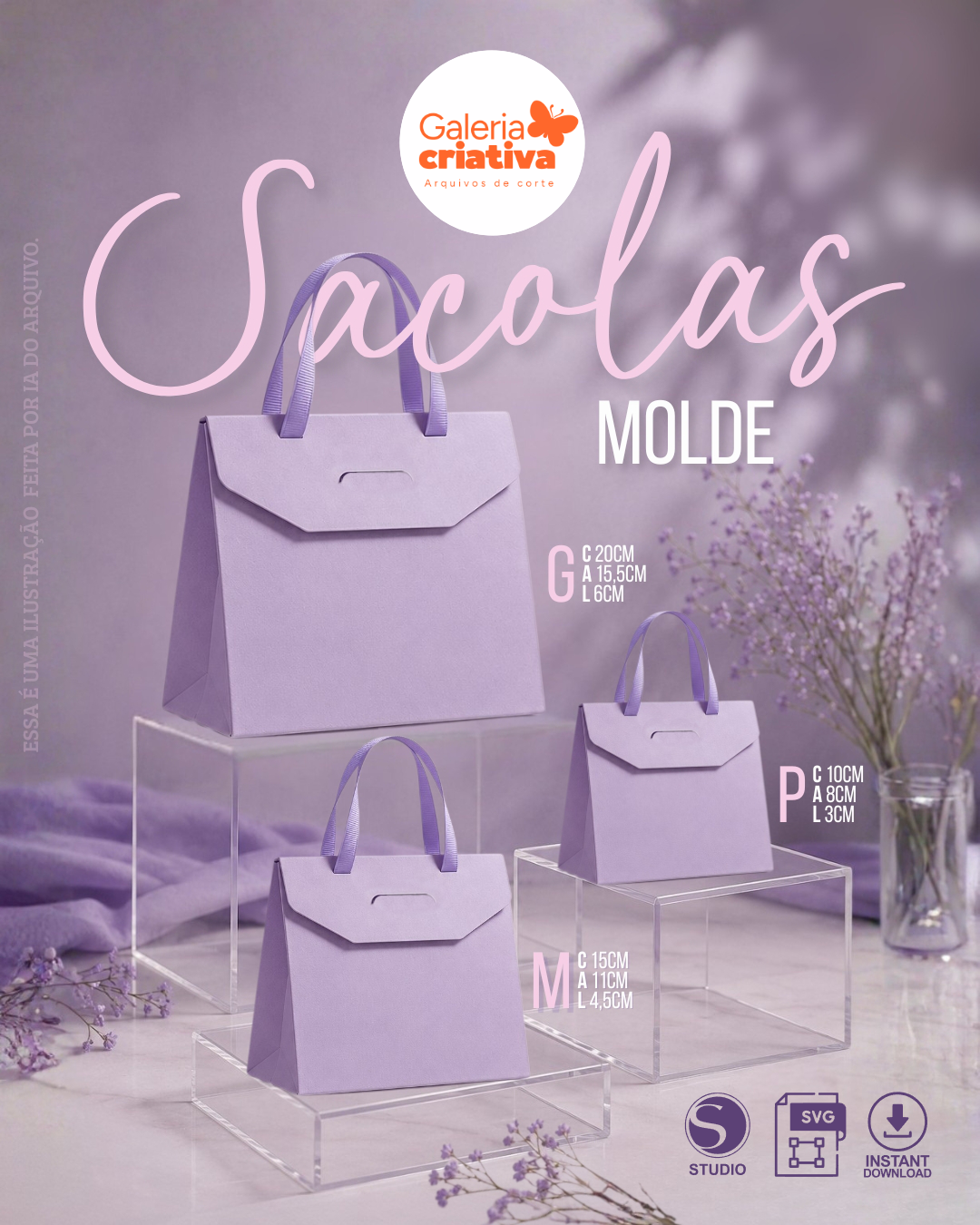 28-SACOLA COM TAMPA Arquivo Molde Sacolas com Tampa - Imagem 1