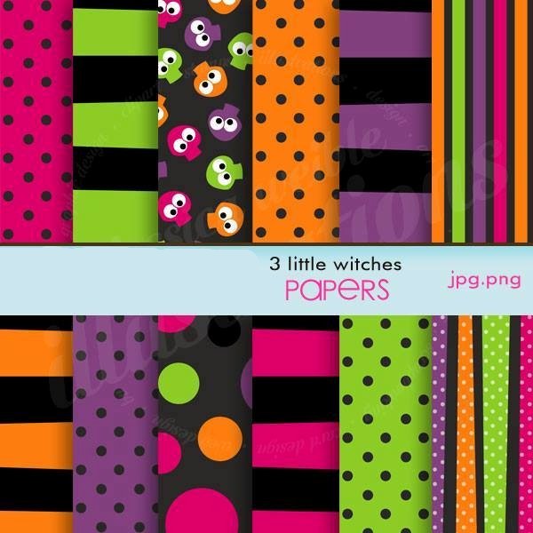 3 LITTLE WITCHES PAPERS Arquivo Kit Digital Papéis Halloween - Imagem 1