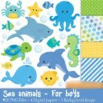 Kit Digital Papeis Animais Marinhos Boys