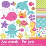 Kit Digital Papeis Animais Marinhos Girls