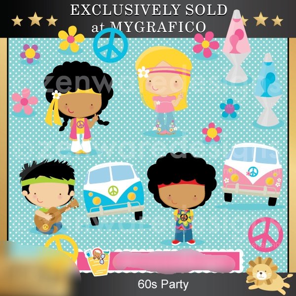 60s-Clipart Kit Digital Anos 60 Festa - Imagem 1