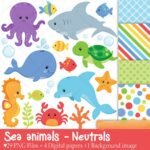Kit Digital Papeis Animais Marinhos