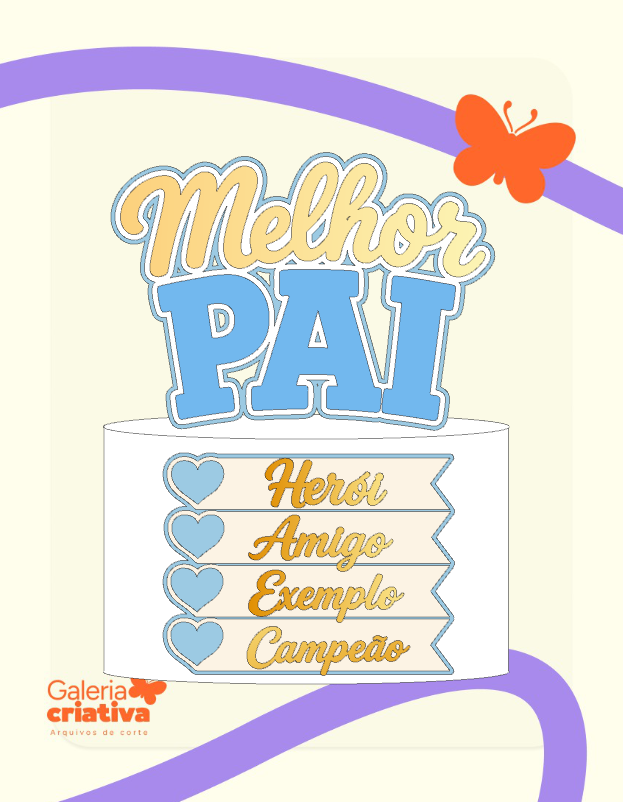 8-MELHOR PAI Arquivo Dia dos Pais Topo de Bolo Melhor Pai - Imagem 1