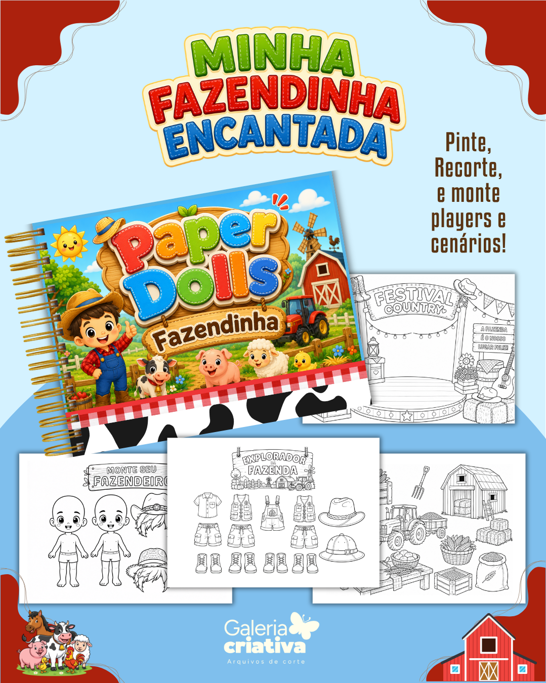 9) FAZENDINHA MENINO Arquivo Paper Dolls Fazendinha Menino - Para Colorir - Imagem 1