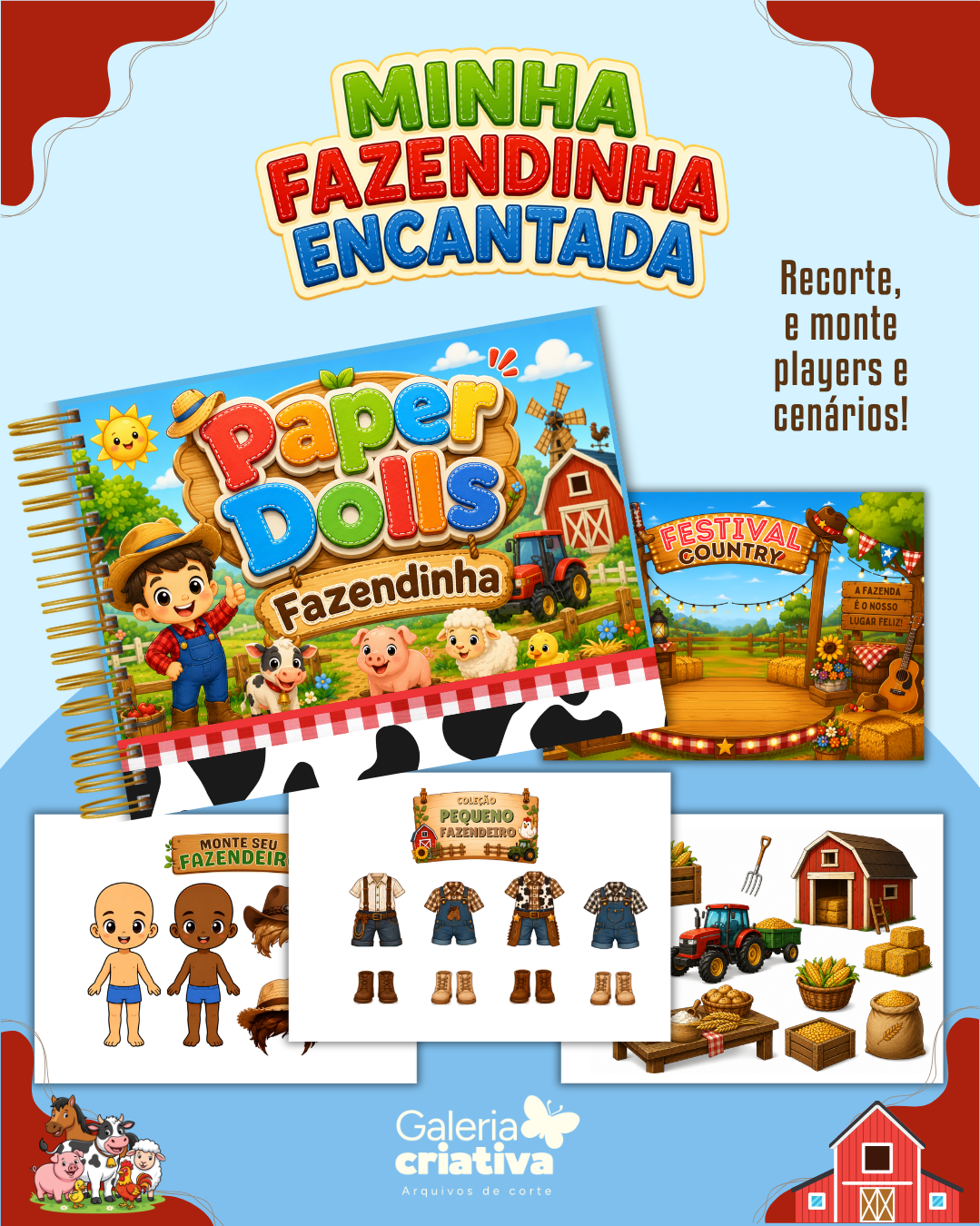 9) FAZENDINHA MENINO Arquivo Paper Dolls Fazendinha Menino - Imagem 1