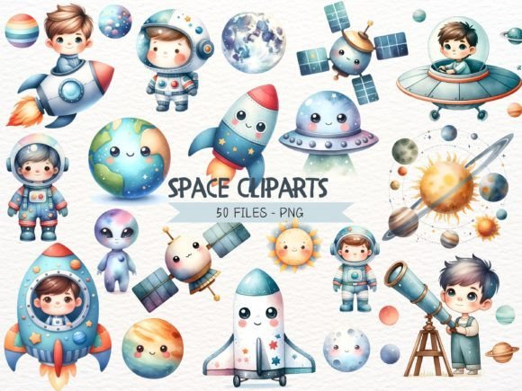 ASTRONAUTA ESPAÇO AQUARELA Kit Digital ASTRONAUTA - Imagem 1