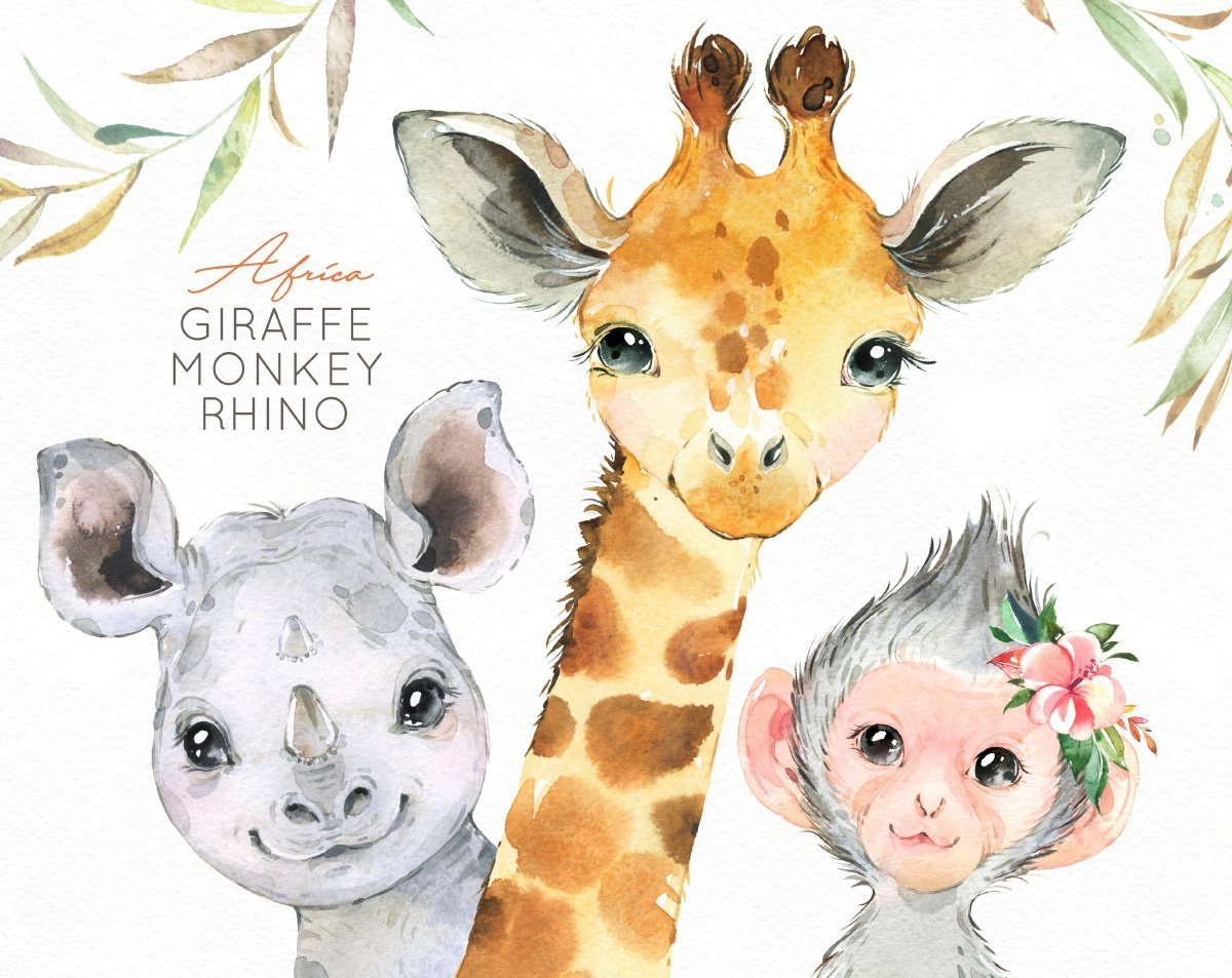 Africa Giraffe Monkey Rhino-Octopus Kit Digital Animais Fofinhos - Imagem 1
