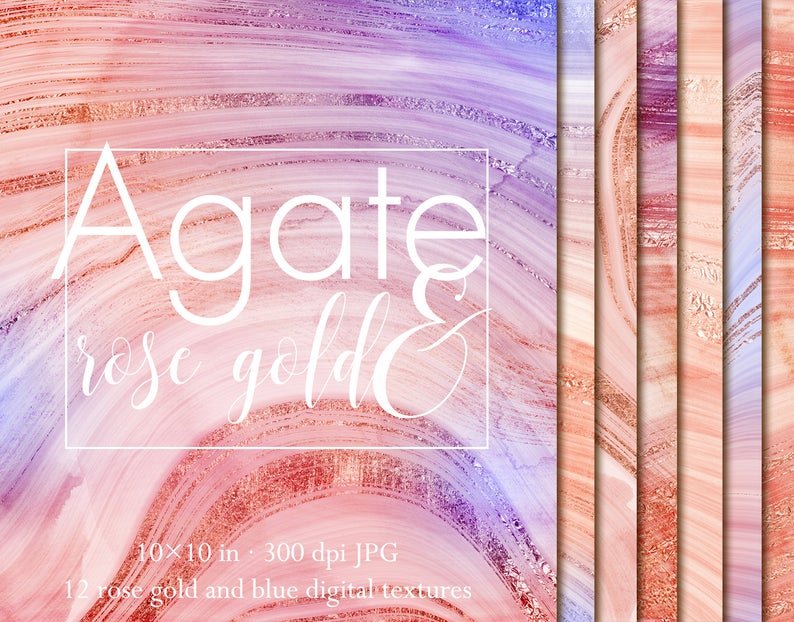 Agate_Textureswith_Rose_amp_Gold_pp Kit Digital Papéis Ágata em Tons de Rosa e Dourado - Imagem 1