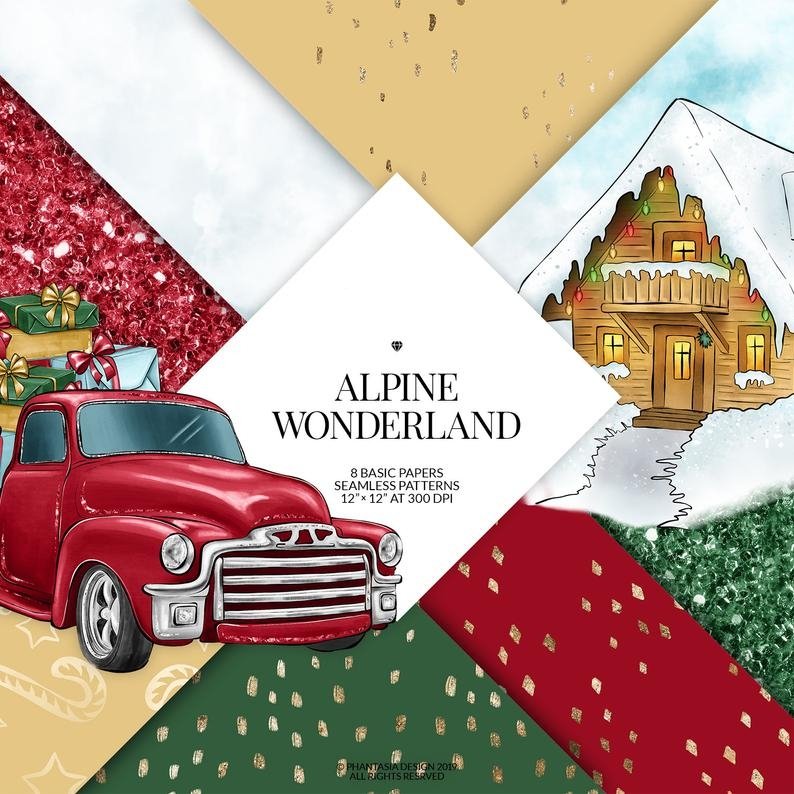 Alpine Wonderland Basics PP-Phantasia Kit Digital Papéis de Natal - Imagem 1