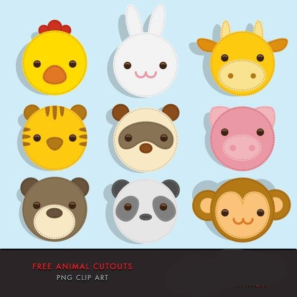 Animais Arquivo Kit Digital Rostos de Animais Fofos - Imagem 1