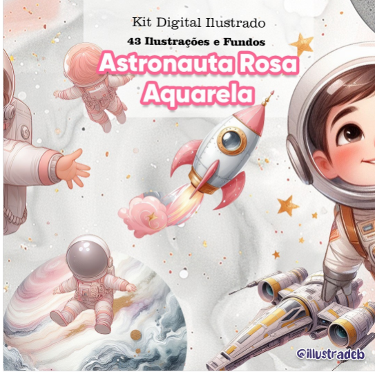 Astronauta Kit digital astronauta menina rosa - Imagem 1