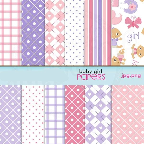 BABY GIRL PAPERS Arquivo Kit Digital Papéis Para Menina - Imagem 1