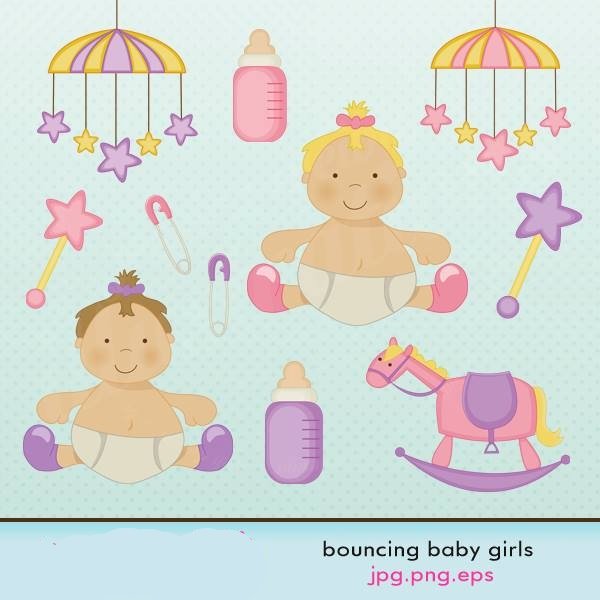 BOUNCING BABY GIRLS Arquivo Kit Digital mesversario Menina - Imagem 1