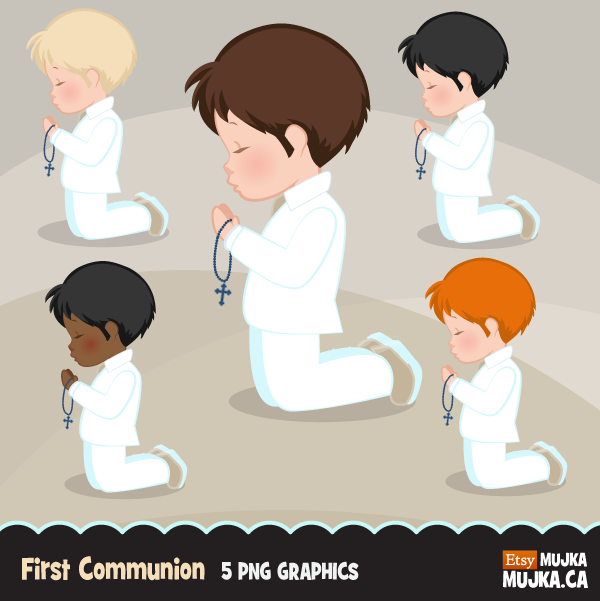 BOY FIRST COMMUNION PRAYING WHITE Kit Digital Primeira Comunhão Menino de Branco - Imagem 1