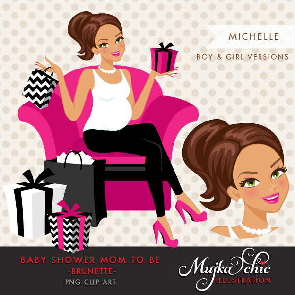 Baby Shower Mom to Be Brunette Michelle MUJKA Arquivo Kit Digital Chá de Baby 3 - Imagem 1