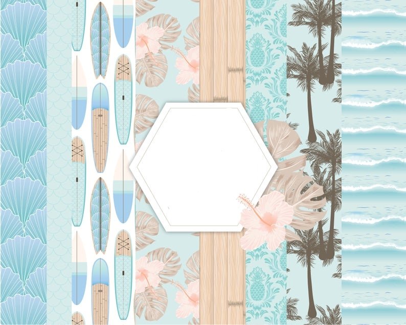 Beach Bum Blue Papers Kit Digital Papeis Praia Azul - Imagem 1