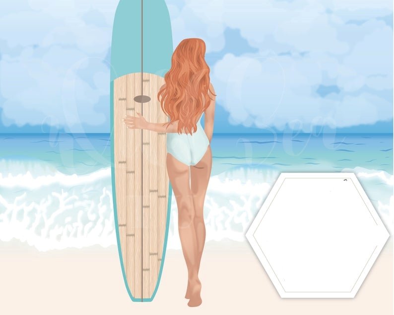 Beach Bum Surfer Girl Blue Kit Digital Garota Surfista Azul - Imagem 1