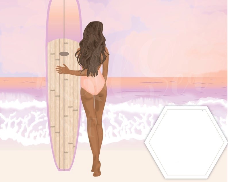 Beach Bum Surfer Girl Pink Kit Digital Garota Surfista Rosa - Imagem 1