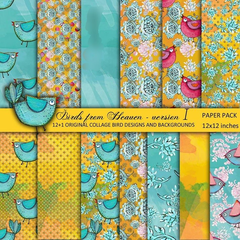 Birds From Heaven 1 PP-LDPrintables Arquivo Kit Digital Papéis Pássaro Azul - Imagem 1