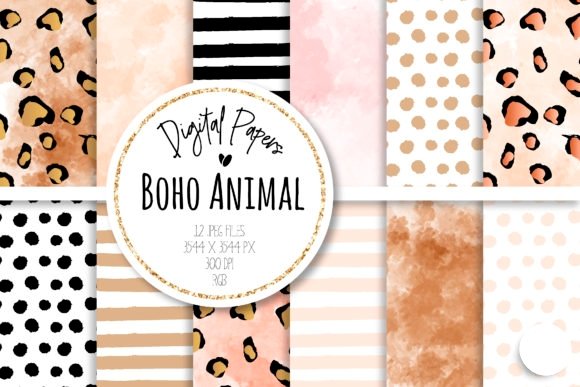 Boho Animal Arquivo Kit Digital Papéis Boho Animal - Imagem 1