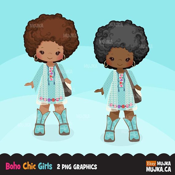 Boho Chic Girls Afro 2 MUJKA Kit Digital Garota Boho - Imagem 1
