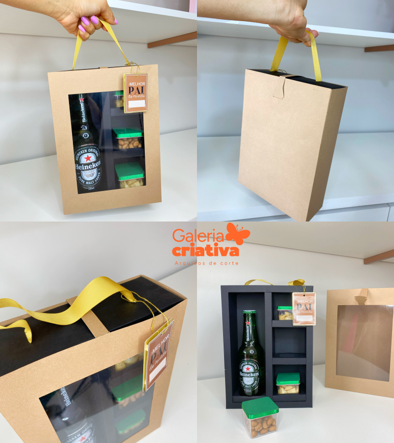 Box Deslizante para Long Neck e Petiscos Arquivo Dia dos Pais Caixa Deslizante Bebidas e Petisco - Imagem 1