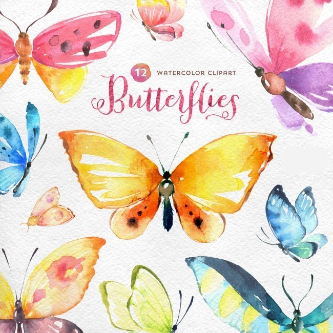 Butterflies 2-Octopus Kit Digital Borboletas Aquarelas - Imagem 1