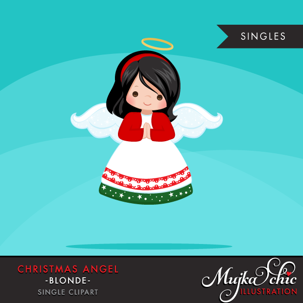 CHRISTMAS-ANGELS-DARK-BRUNETTE Kit Digital Anjinha de Natal Cabelo Preto - Imagem 1