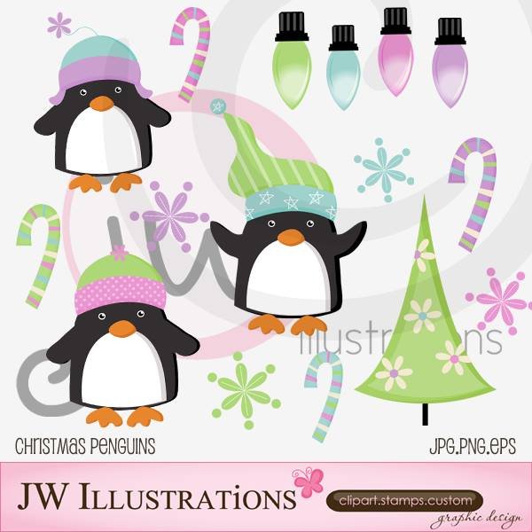 CHRISTMAS PENGUINS Arquivo Kit Digital Pinguins de Natal - Imagem 1